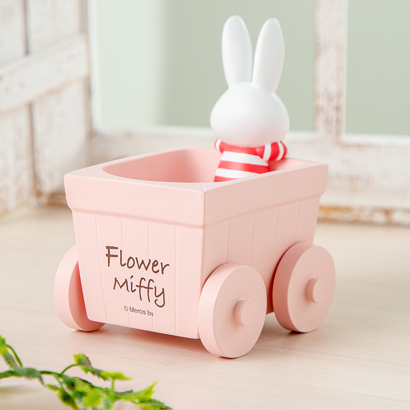 ミッフィースタイル　木製　ダイカット置き時計　ピンク Flower Miffy はなぐるまミニポット ピンク | ミッフィーのお花屋さん