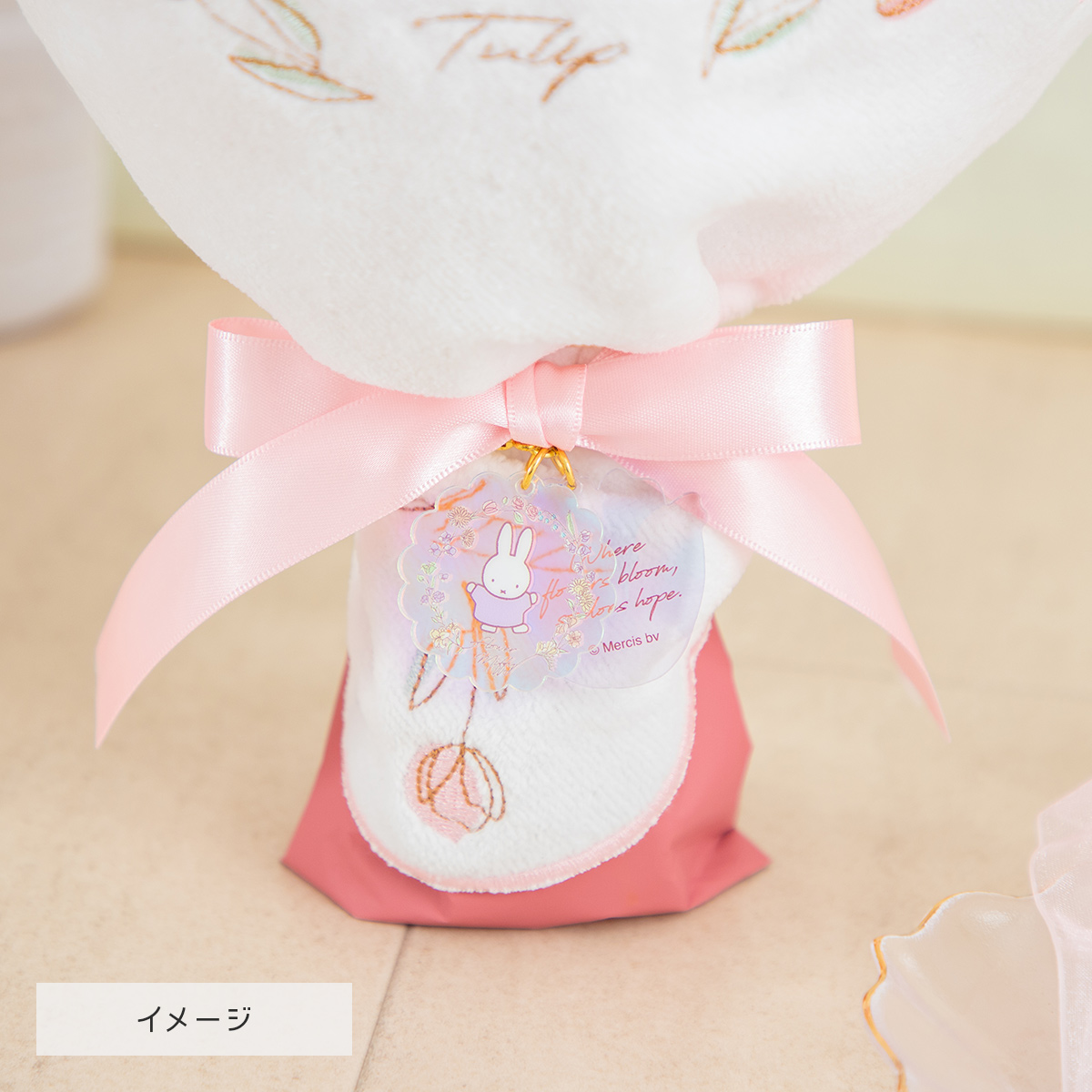 直送商品A】ミニタオル/チャームが選べる フラワーブーケ ピンク